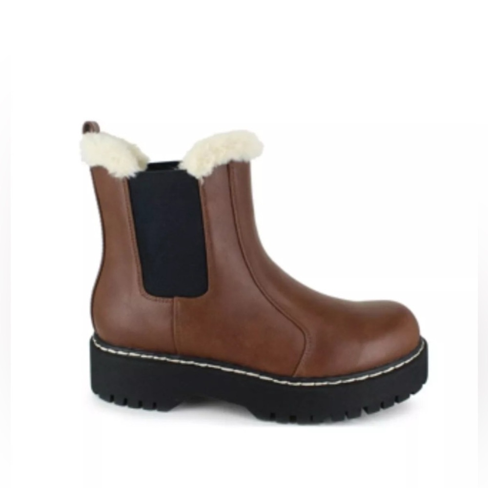 Portland Boot Company Women's Faux Fur Trim Chelsea Boot Brown - Picture 7 of 7